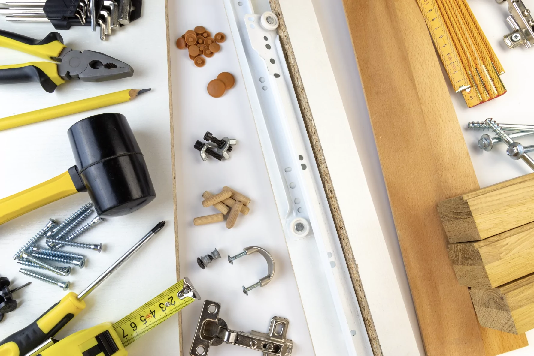 Handyman UAE tools and hardware neatly arranged for home repair and furniture assembly